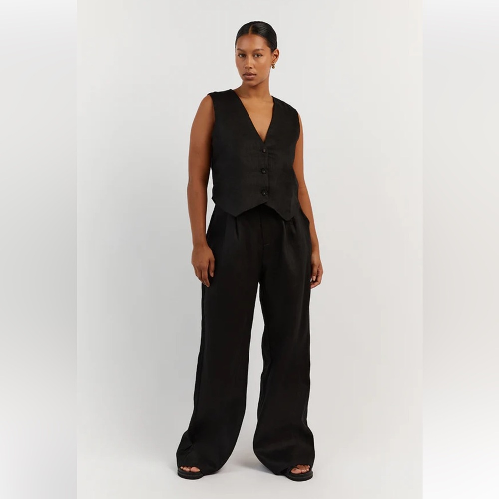 DISSH Norah Black Linen Wide Leg Pant with Pleats